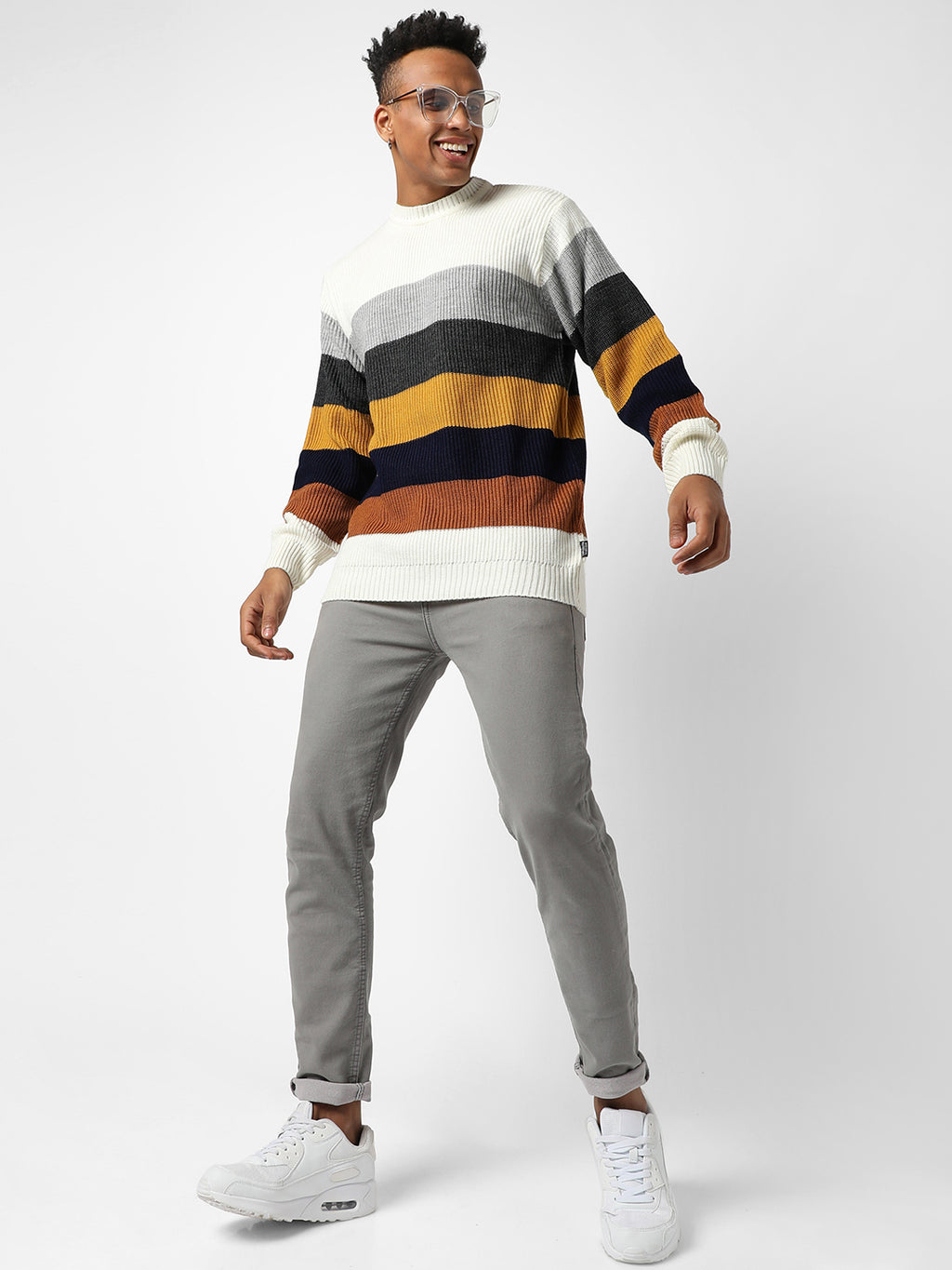 Contrast Panel Pullover Sweater