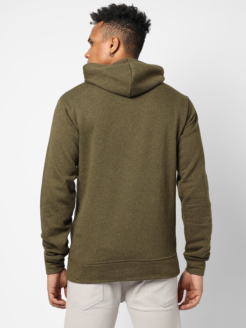 Cotton Solid Olive Green Full Sleeve Sweatshirt With Hoodie Regular Relaxed