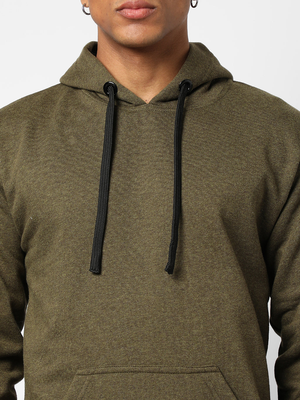 MEN’S COTTON SOLID OLIVE GREEN FULL SLEEVE SWEATSHIRT WITH HOODIE REGULAR RELAXED
