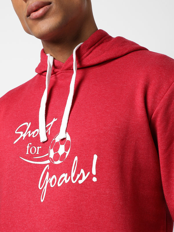 MEN’S SOLID RED SHOOT FOR GOALS PRINTED COTTON SWEATSHIRT WITH HOODIE REGULAR FIT