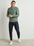 Men Solid Olive Green Crew Neck Sweater
