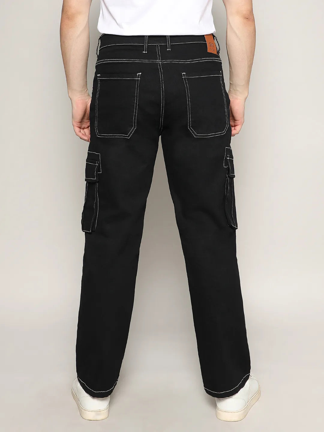 Contrast Stitched Cargo Denim Jeans