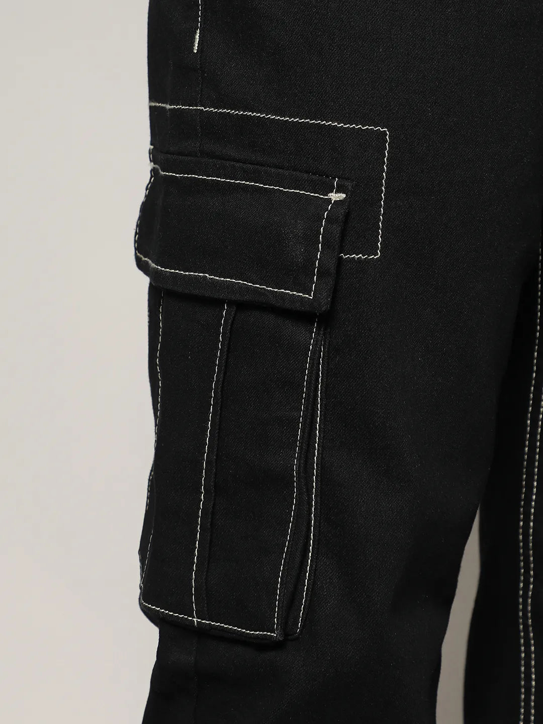 Contrast Stitched Cargo Denim Jeans