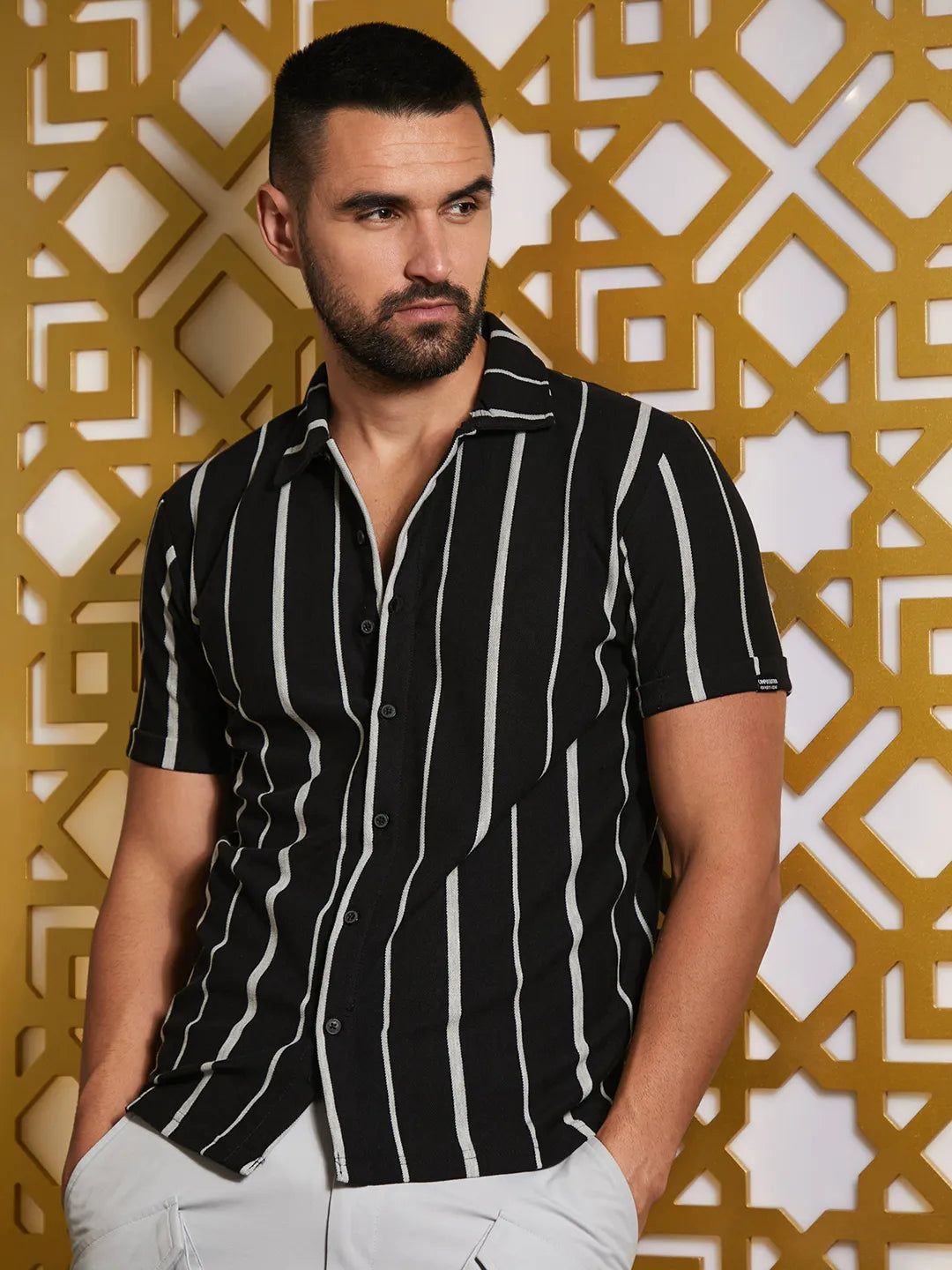 Mens black and white dress shirt sales