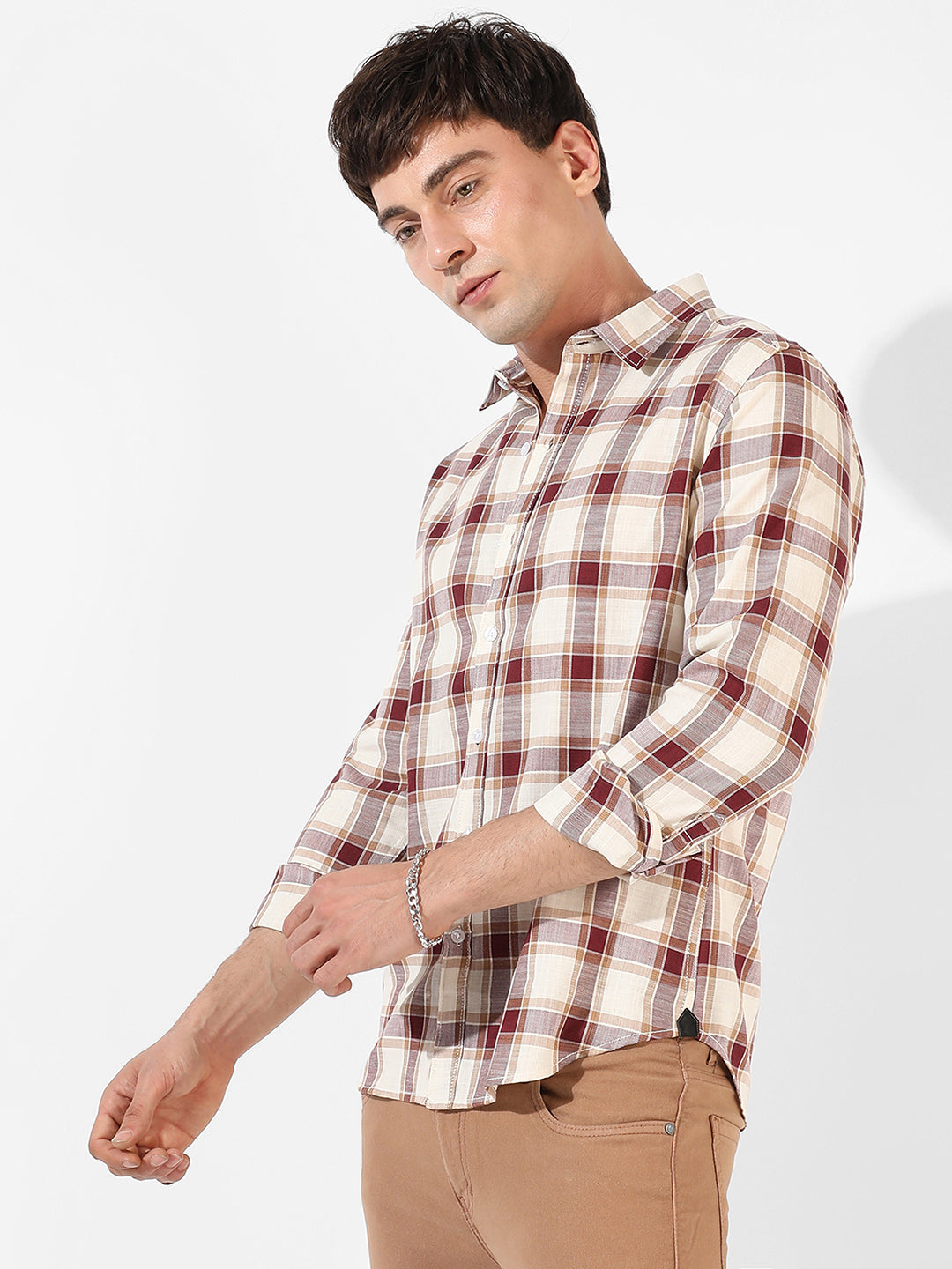 Maroon & White Checks Print Shirt