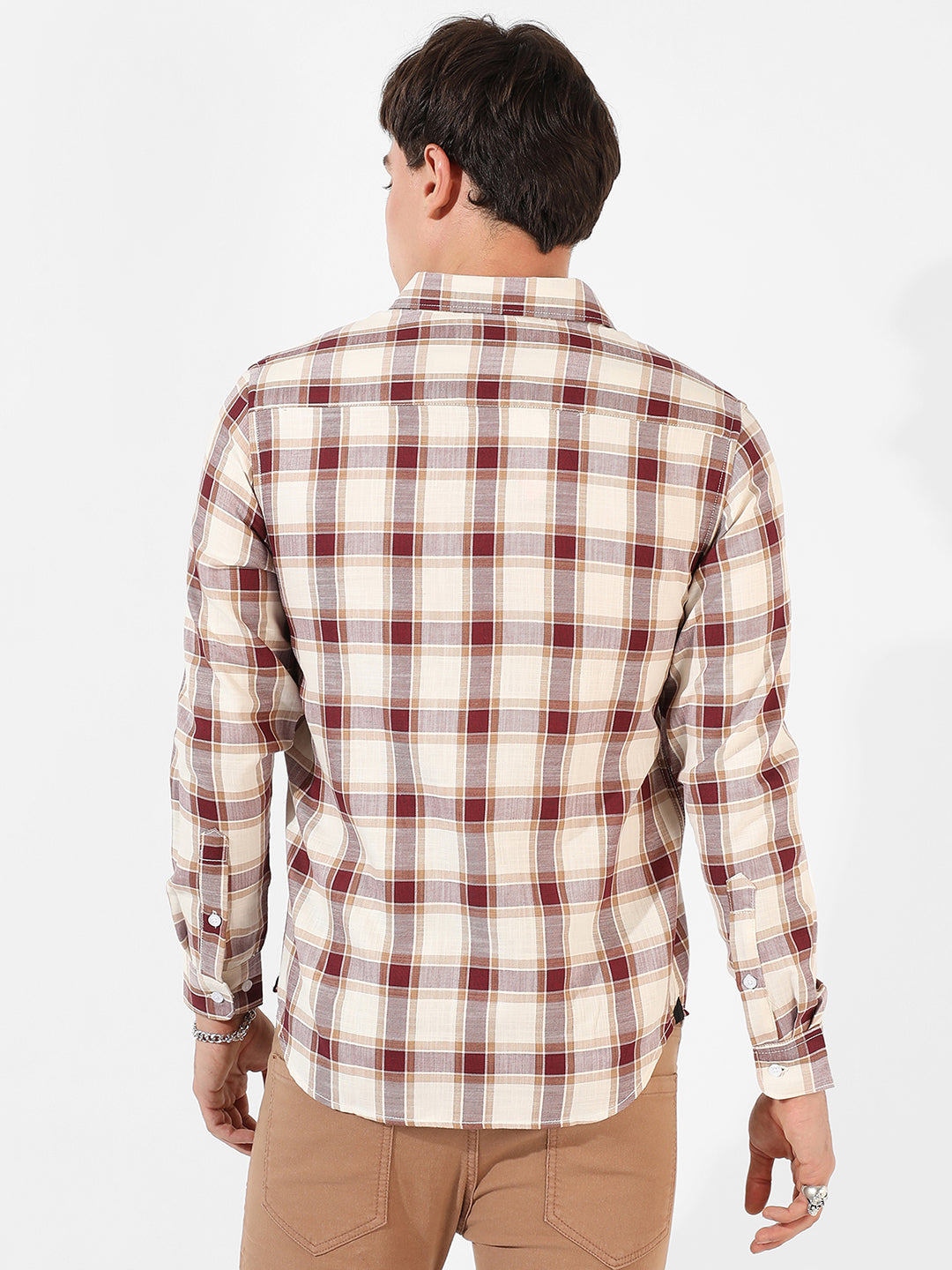 Maroon & White Checks Print Shirt