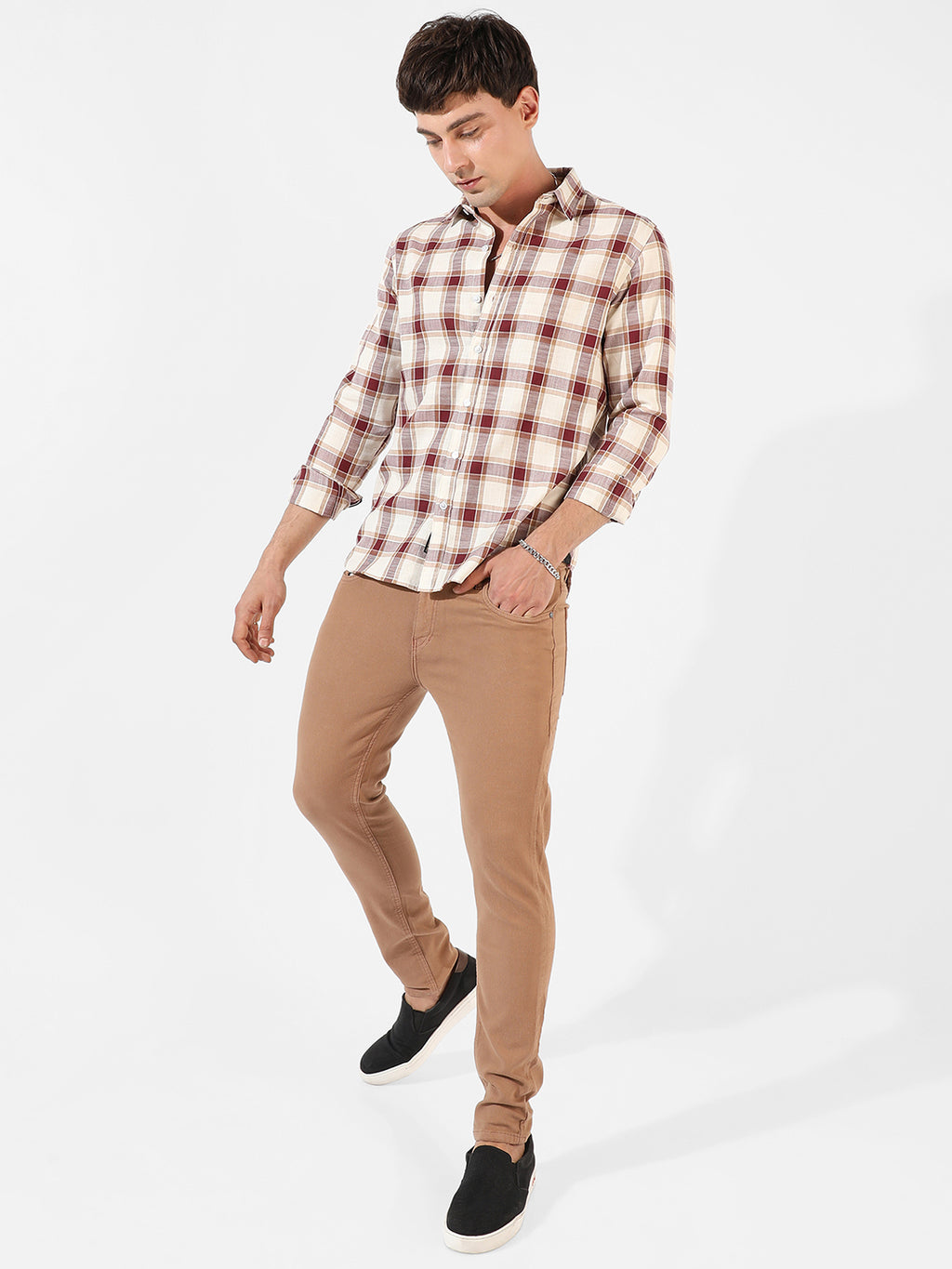 Maroon & White Checks Print Shirt