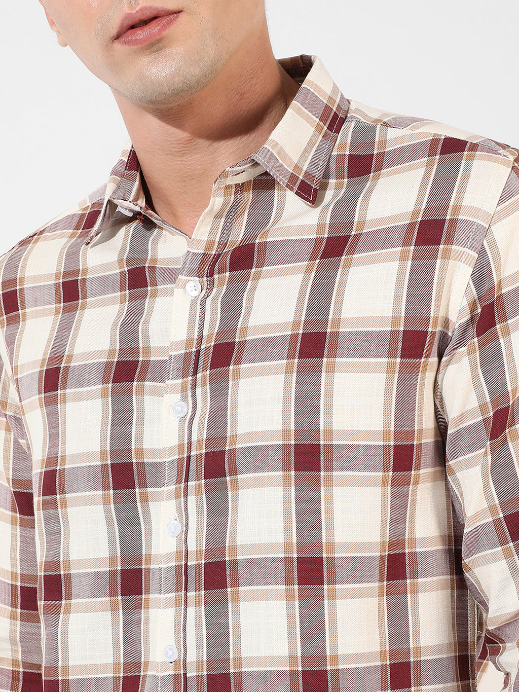 Maroon & White Checks Print Shirt