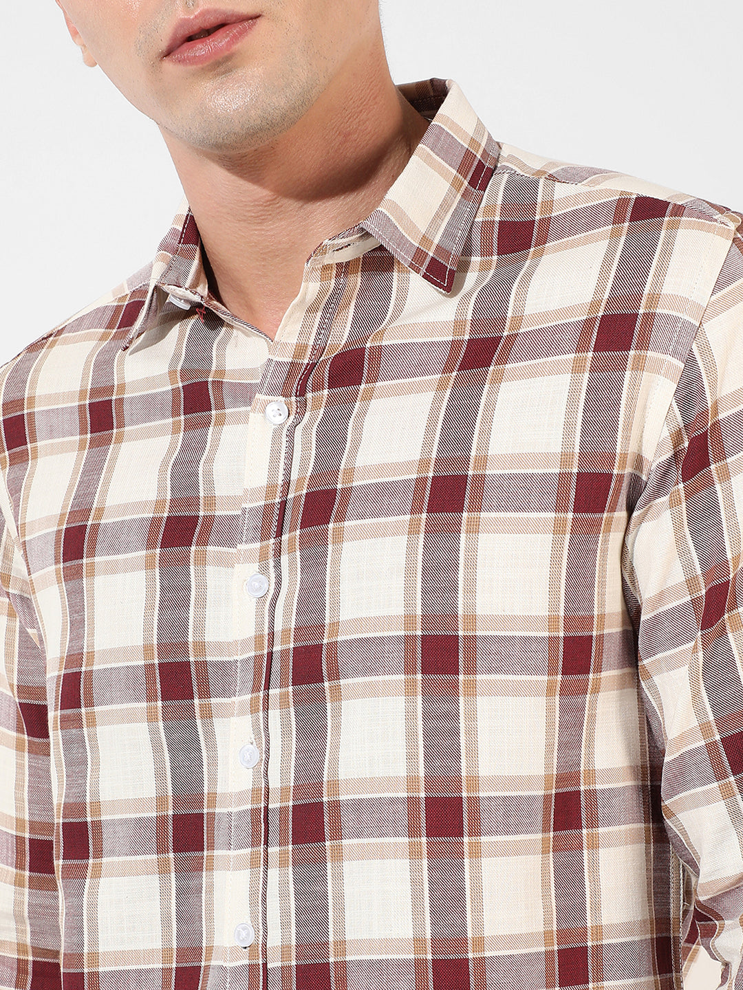 Maroon & White Checks Print Shirt