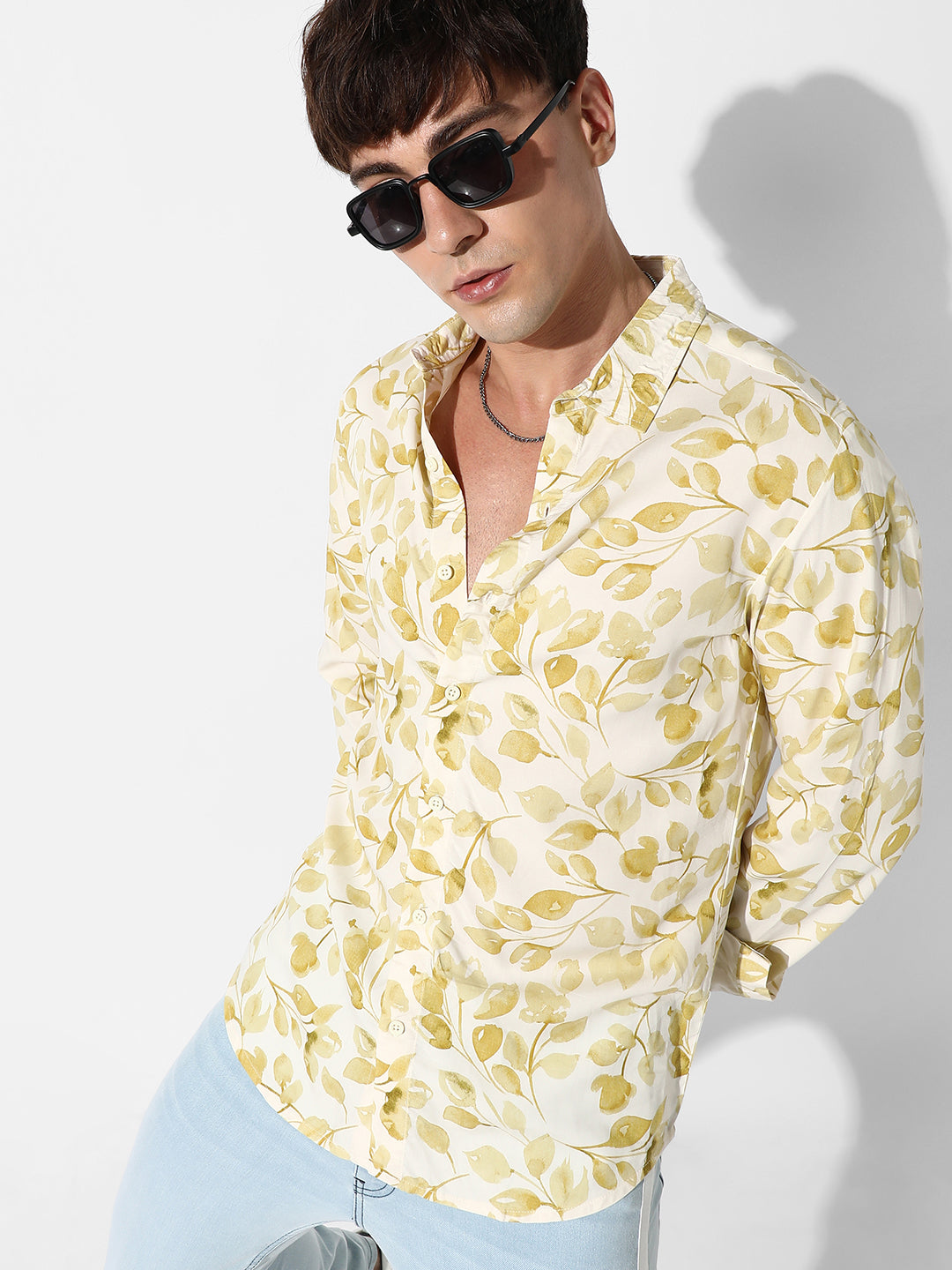 Artistic Foliage Print Shirt