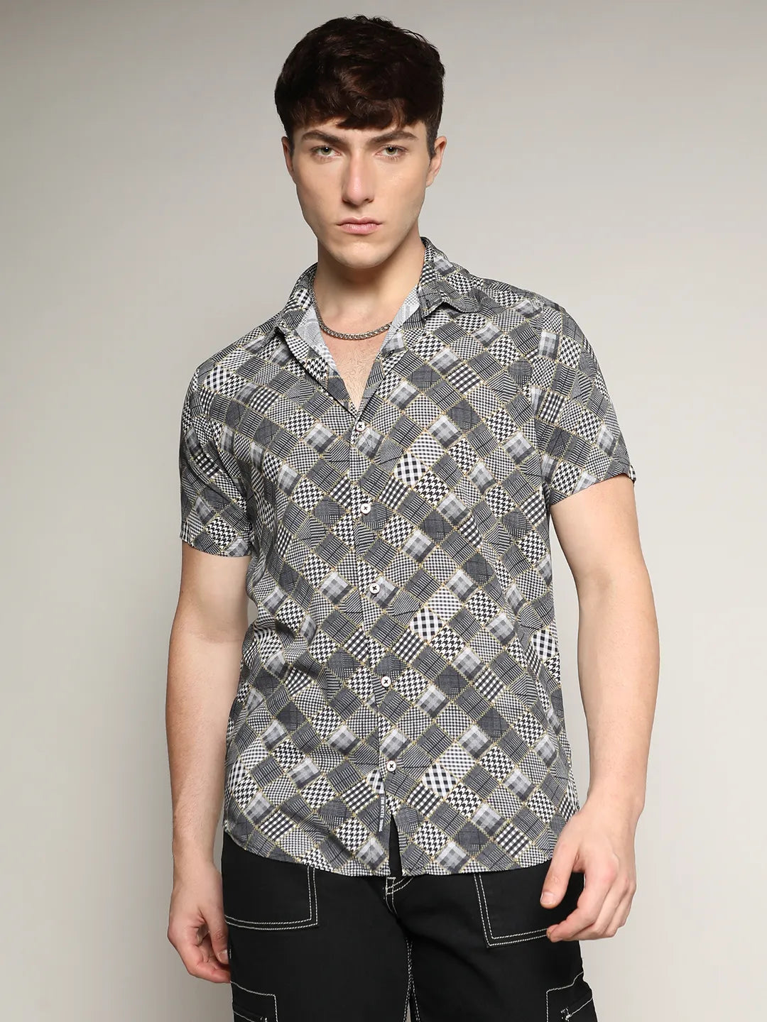 Herringbone Plaid Block Shirt