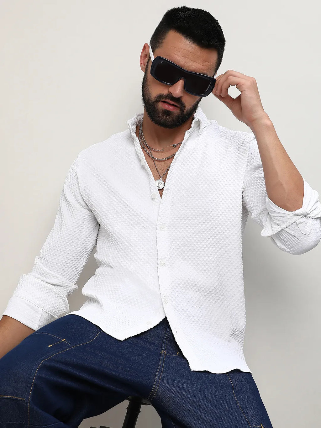 Embossed Micro Check Shirt