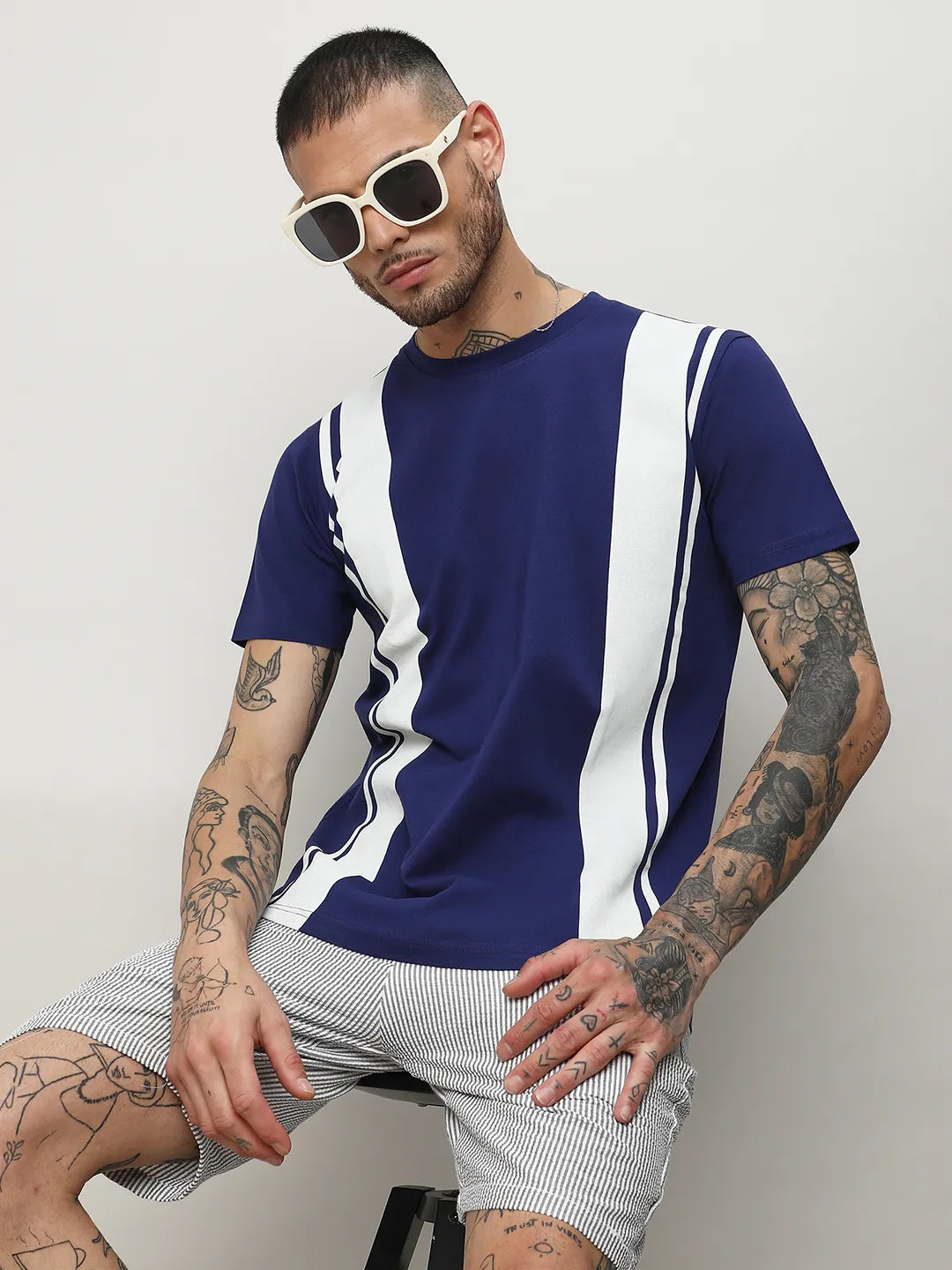 Vertical Contrast Panel T-Shirt