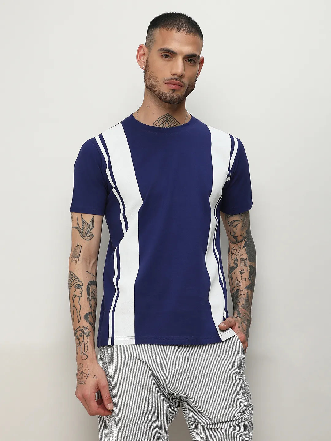 Vertical Contrast Panel T-Shirt