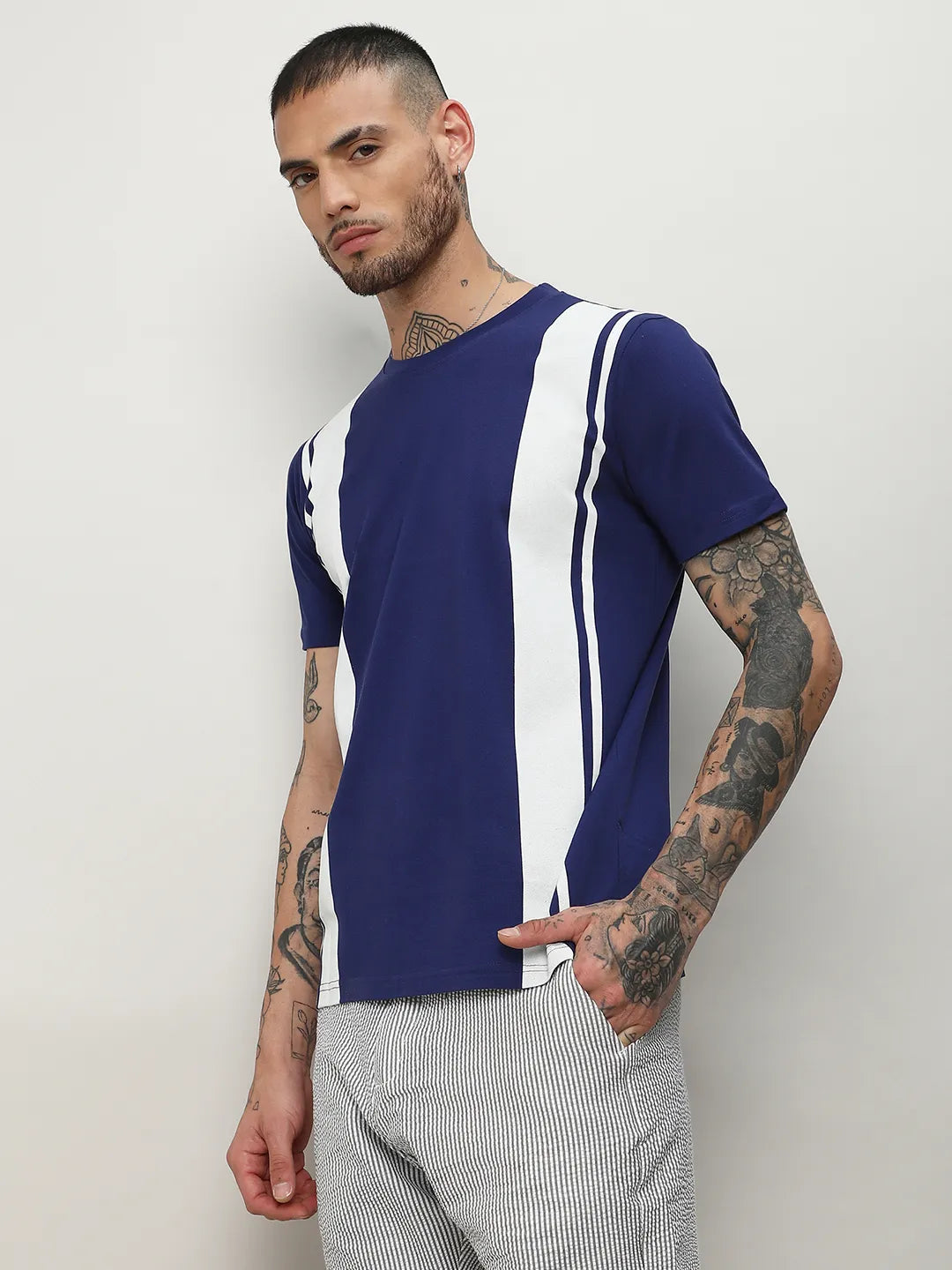 Vertical Contrast Panel T-Shirt