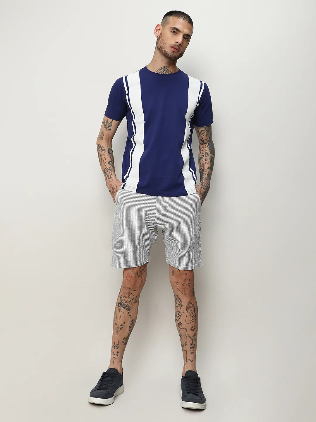 Vertical Contrast Panel T-Shirt