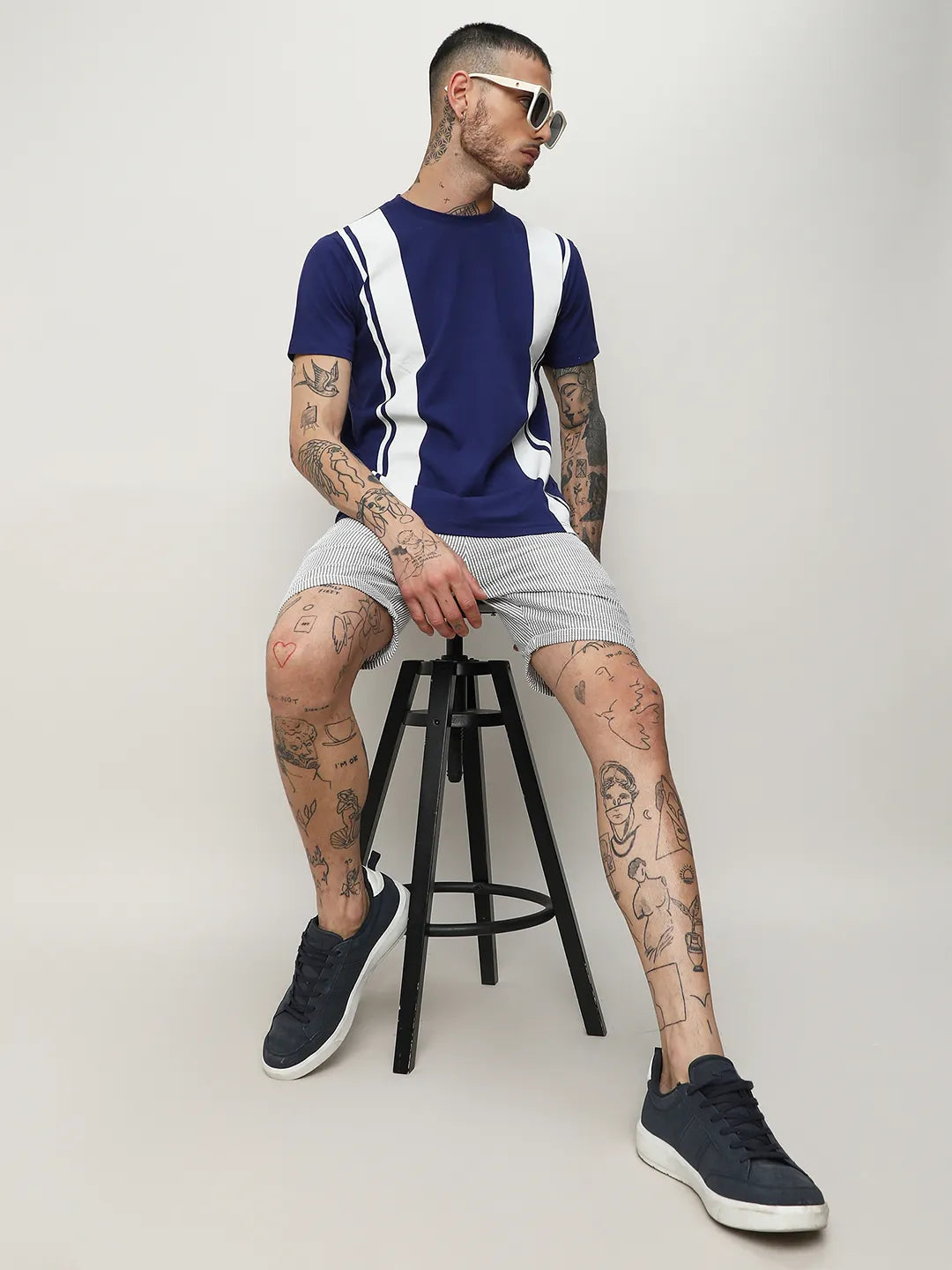 Vertical Contrast Panel T-Shirt