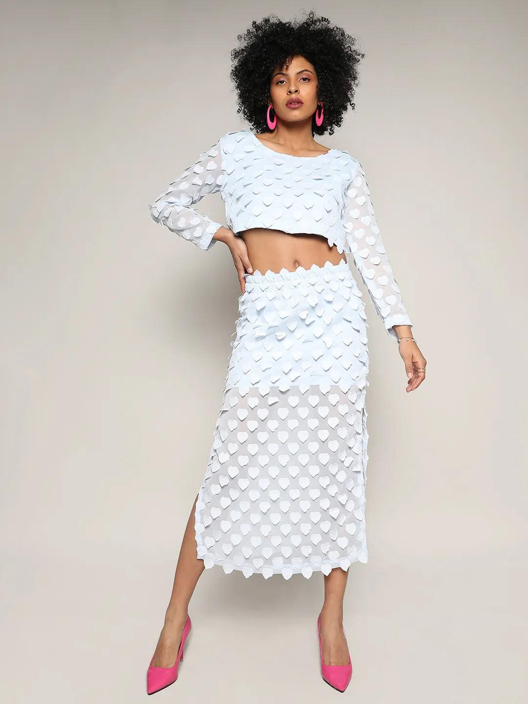 Sheer Applique Co-Ord Set With Slit