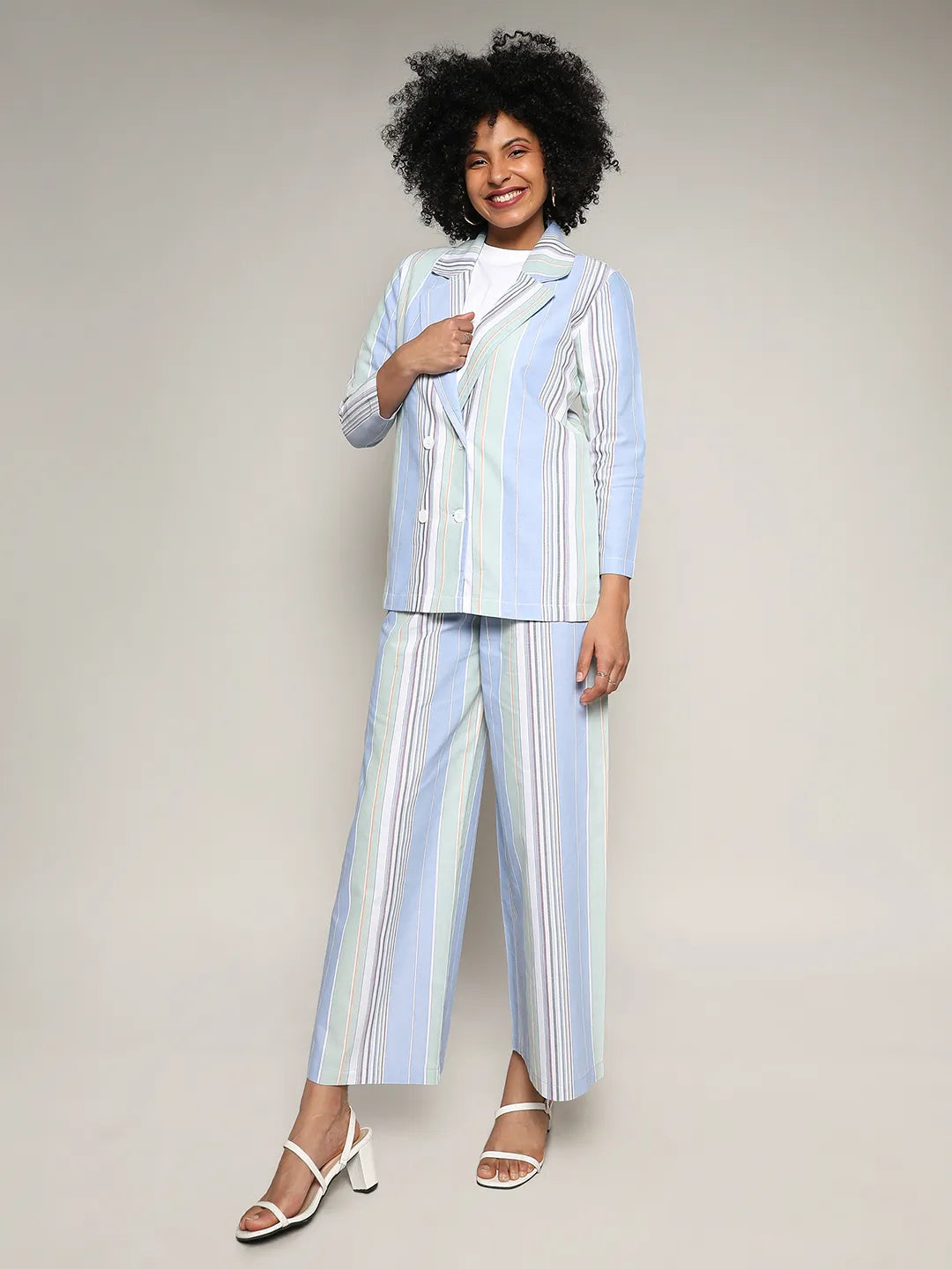 Unbalanced Striped Double-Breasted Co-Ord Set