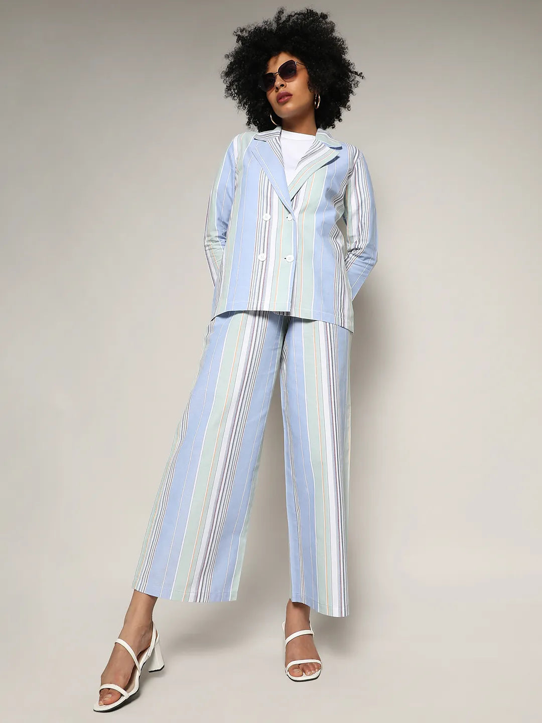 Unbalanced Striped Double-Breasted Co-Ord Set