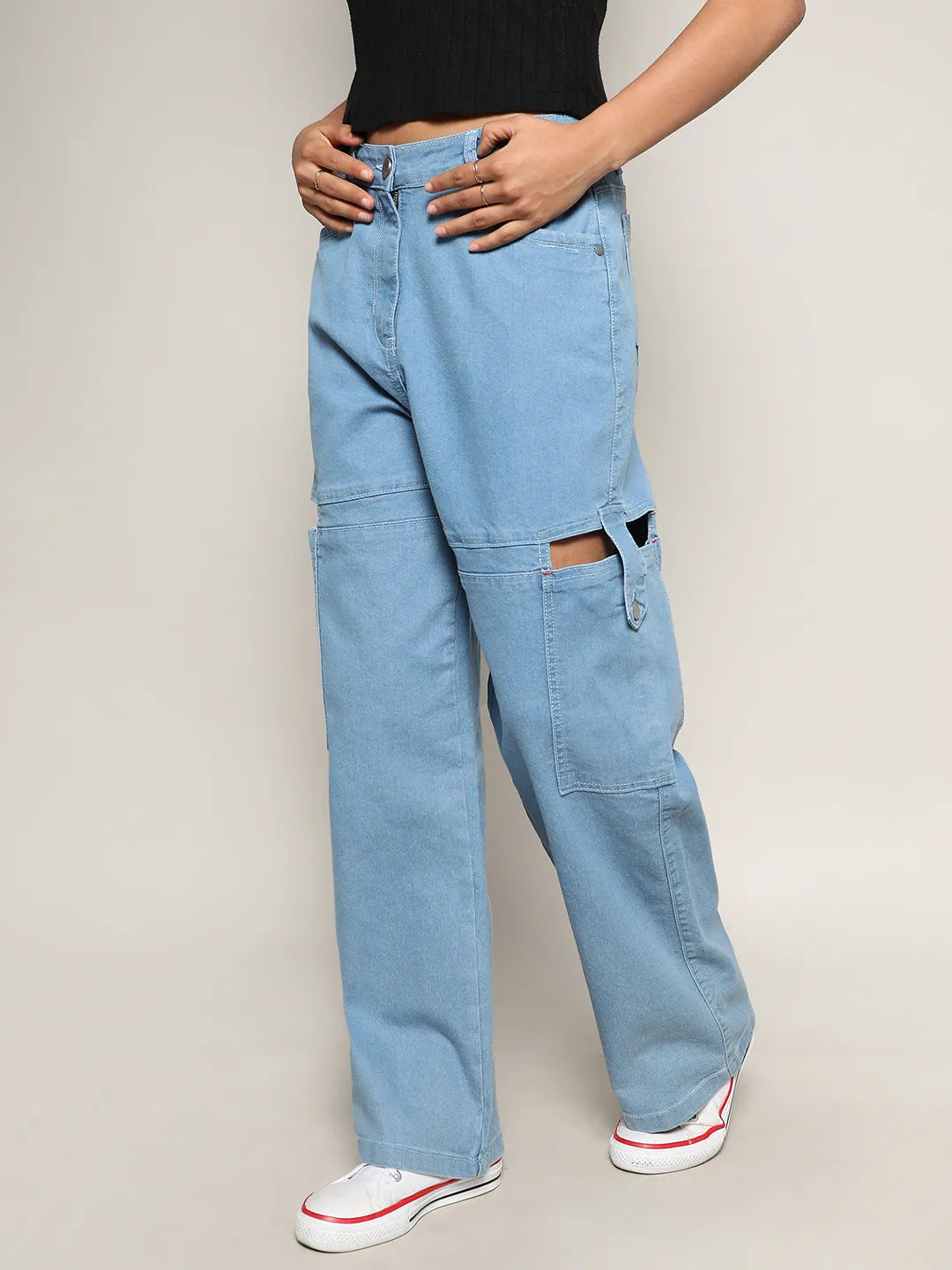 Mid-Rise Cutout Denim Jeans