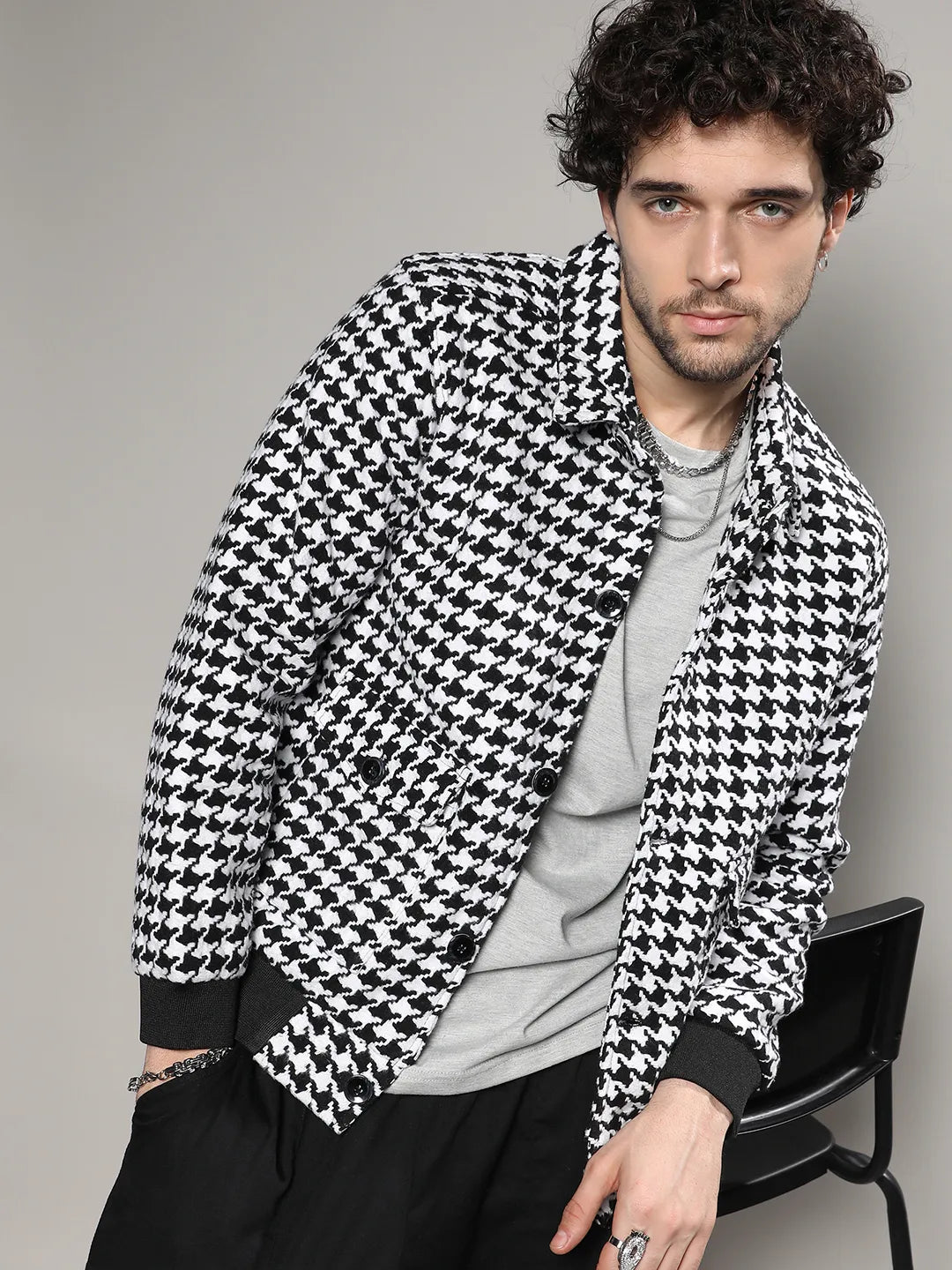 Houndstooth Denim Jacket