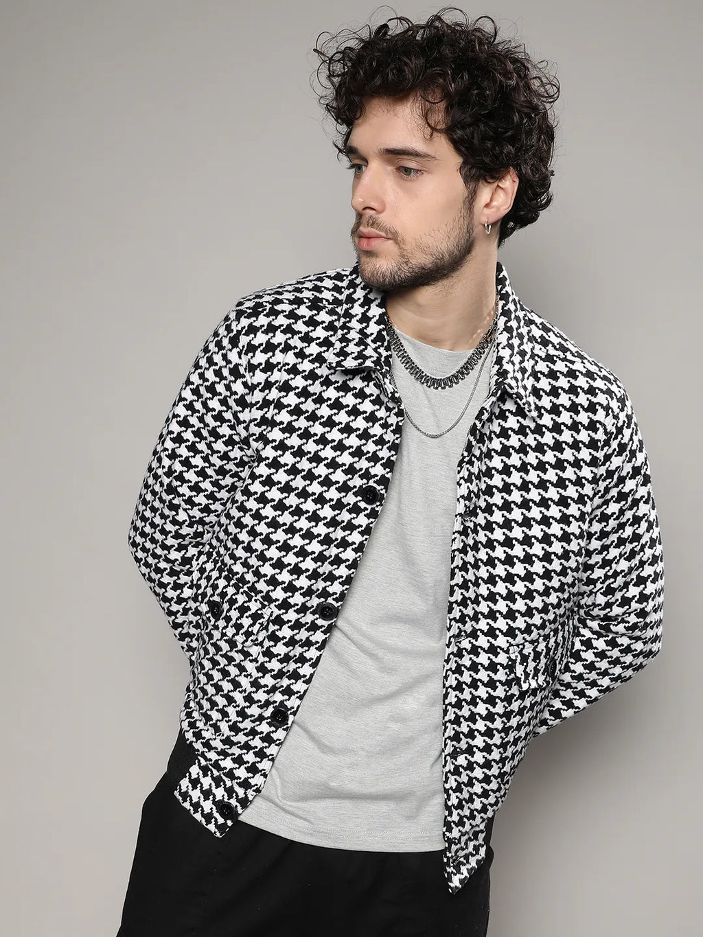 Houndstooth Denim Jacket