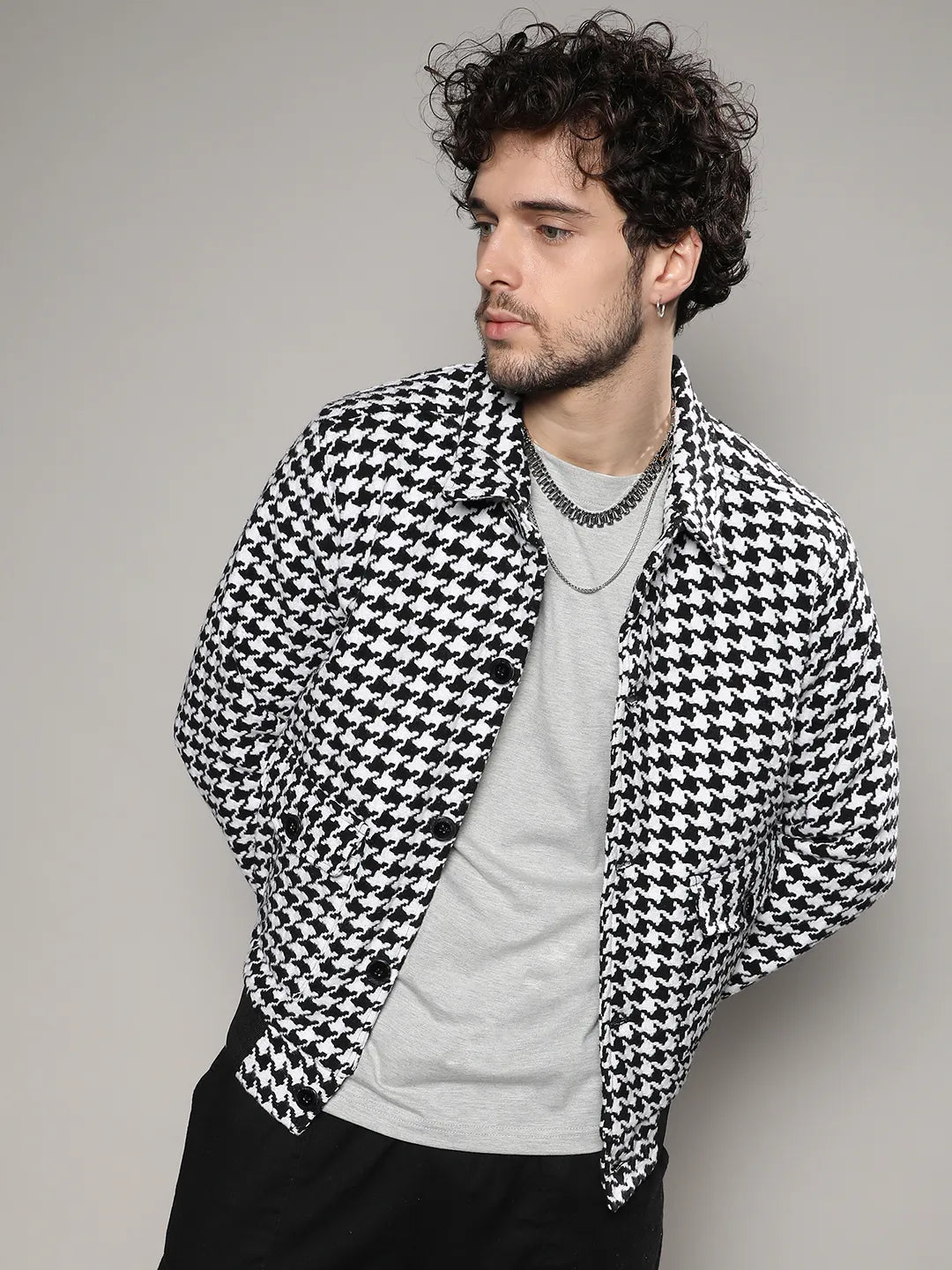 Houndstooth Denim Jacket