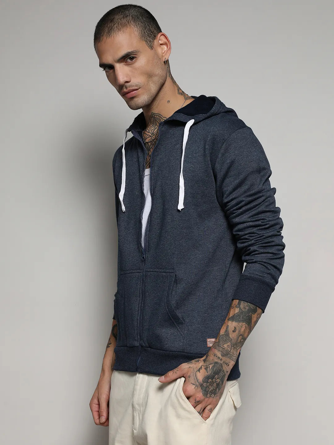 Zip-Front Hoodie With Contrast Drawstring