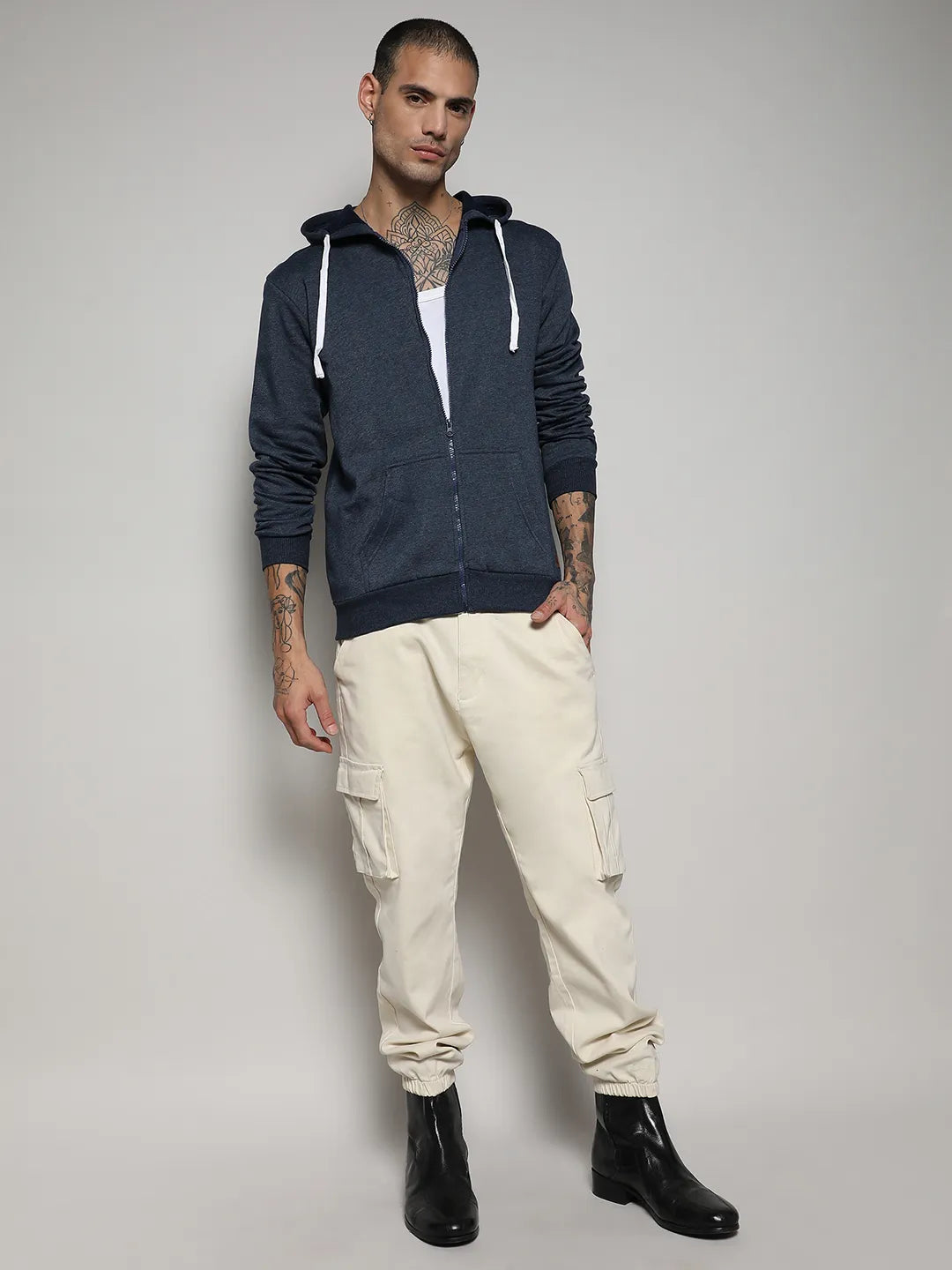 Zip-Front Hoodie With Contrast Drawstring