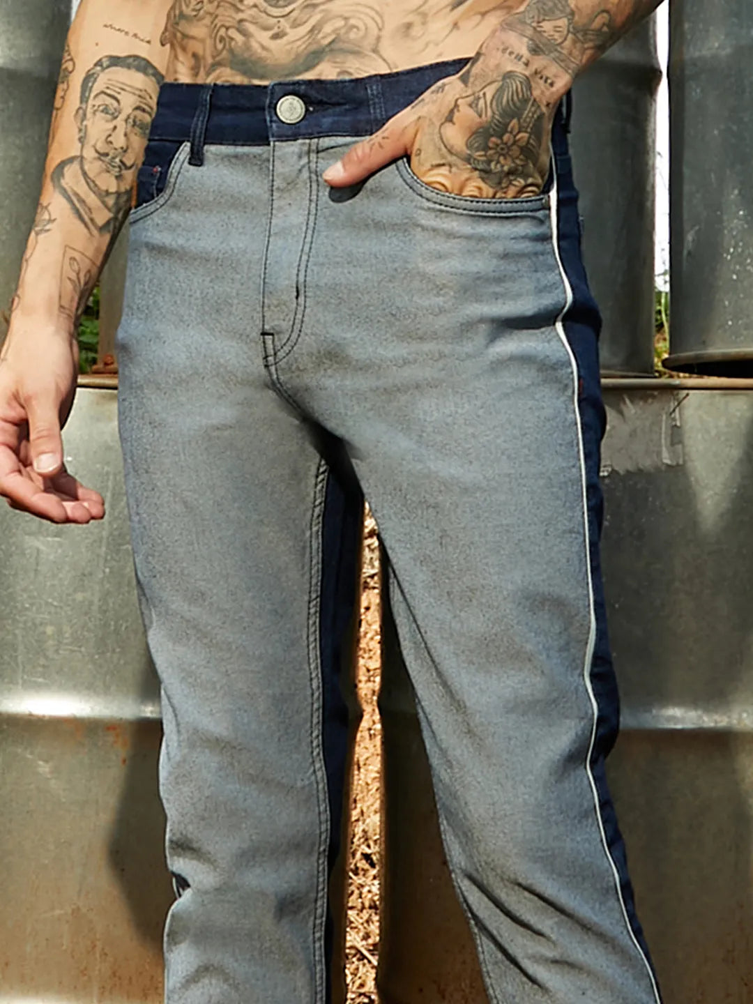 Dark Blue & Grey Contrast Back Denim Jeans