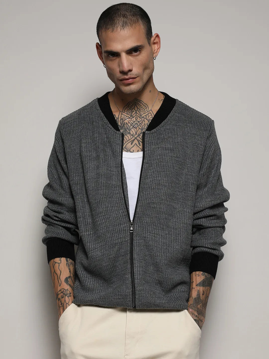 Zip-Front Knitted Jacket
