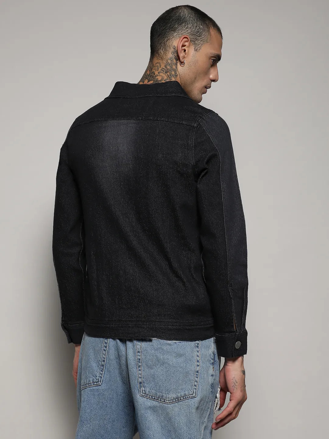 Dark-Wash Denim Jacket With Flap Pocket