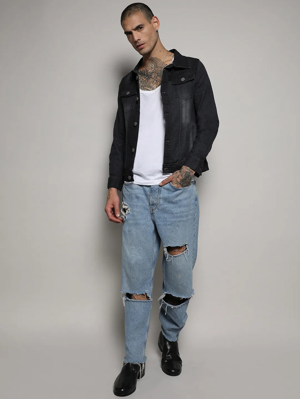 Dark-Wash Denim Jacket With Flap Pocket