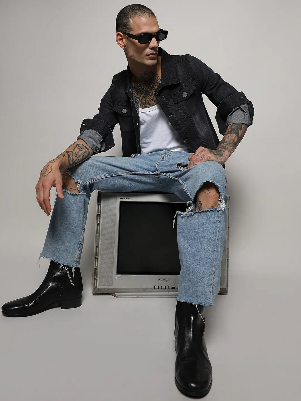 Dark-Wash Denim Jacket With Flap Pocket