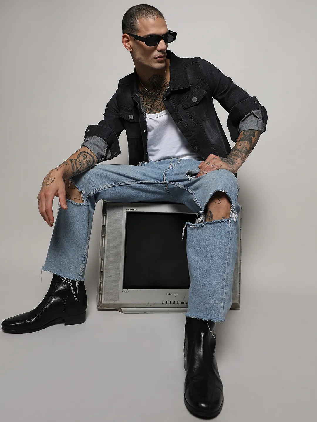 Dark-Wash Denim Jacket With Flap Pocket