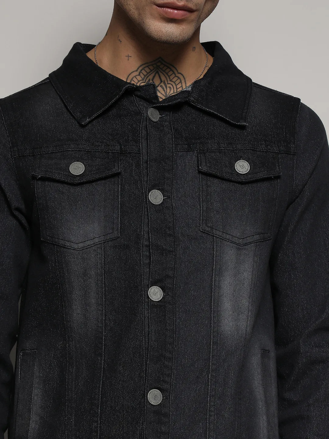 Dark-Wash Denim Jacket With Flap Pocket
