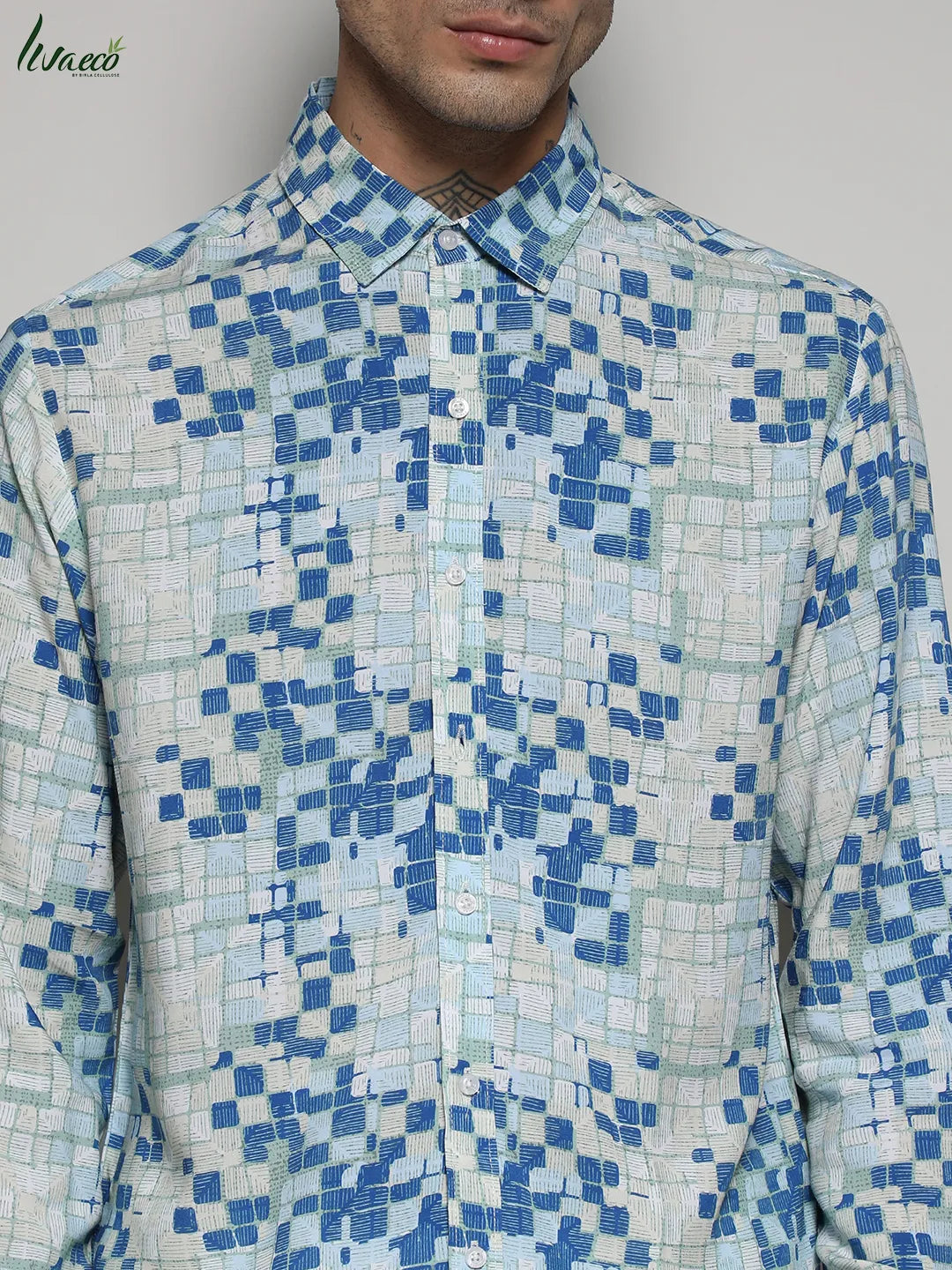 EcoLiva Blue Geometric Lined Shirt