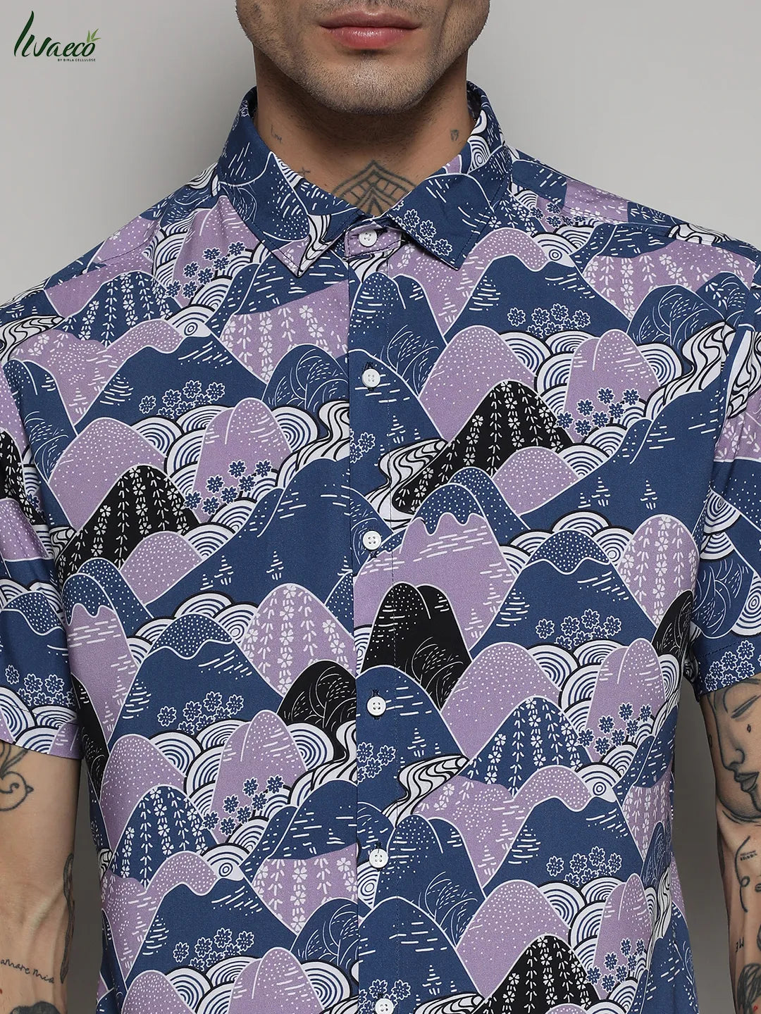 EcoLiva Blue & Lavender Contrast Landscape Shirt