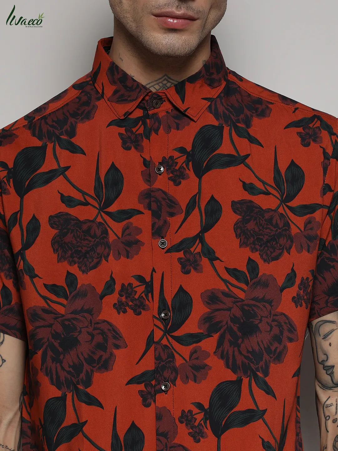 EcoLiva Burnt Orange Floral Bloom Shirt