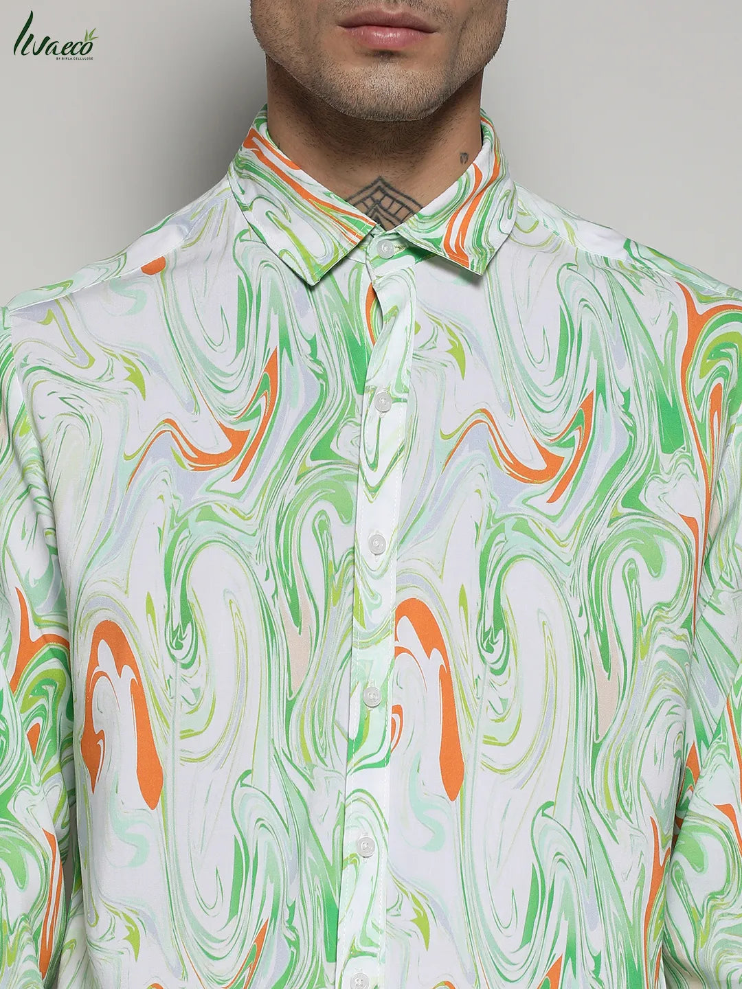 EcoLiva Green & Orange Contrast Fluid Shirt