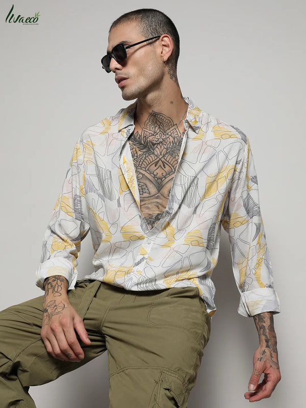899 | Campus Sutra Men's EcoLiva Grey & Yellow Minimal Lined Shirt -  Campussutra