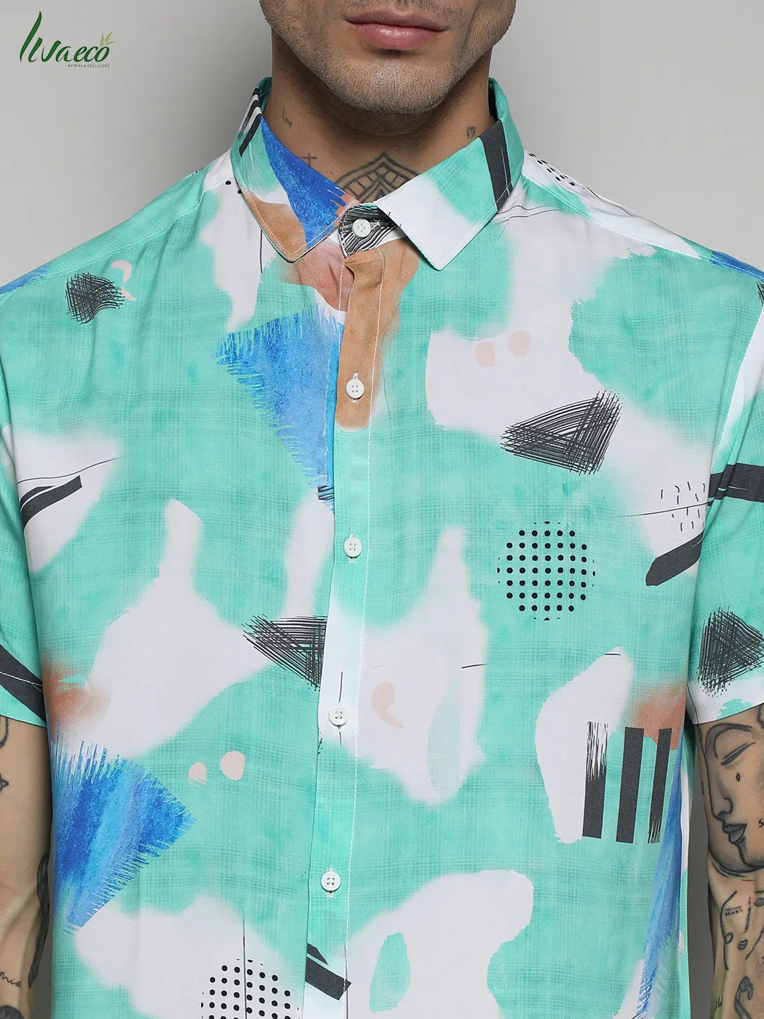 EcoLiva Mint Green Abstract Strokes Shirt