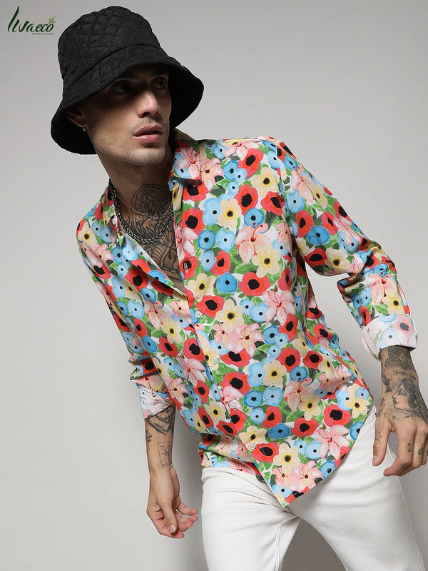 Ecoliva Artistic Botanical Cluster Shirt