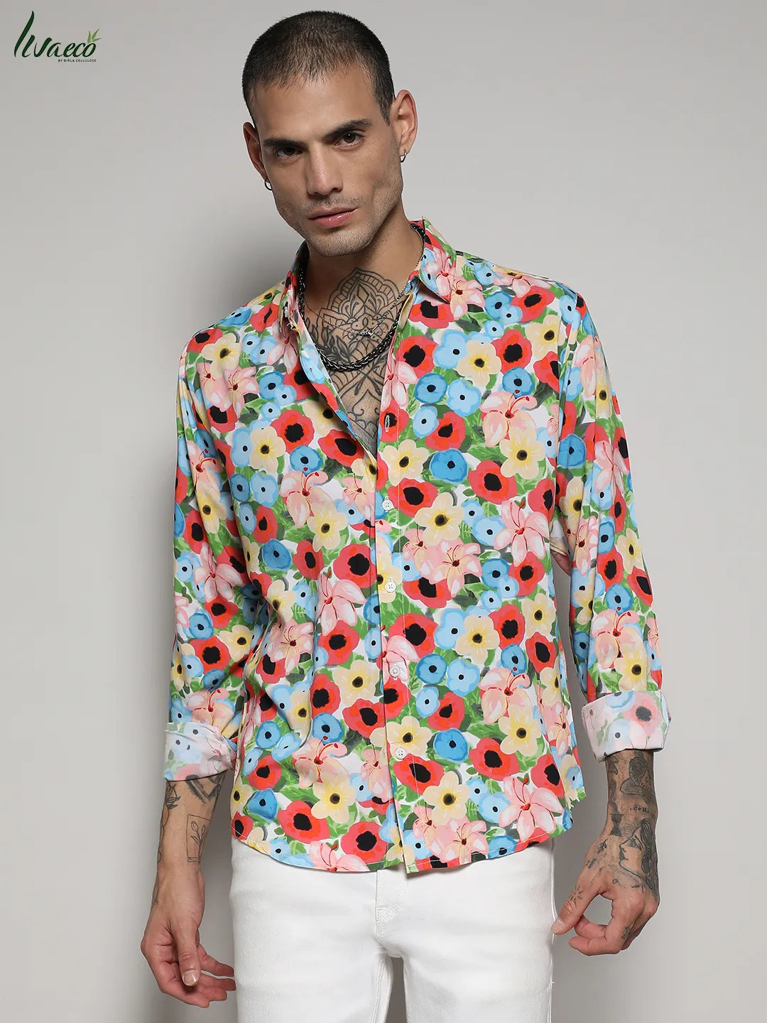 Ecoliva Artistic Botanical Cluster Shirt