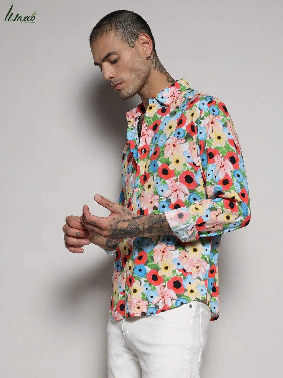 Ecoliva Artistic Botanical Cluster Shirt