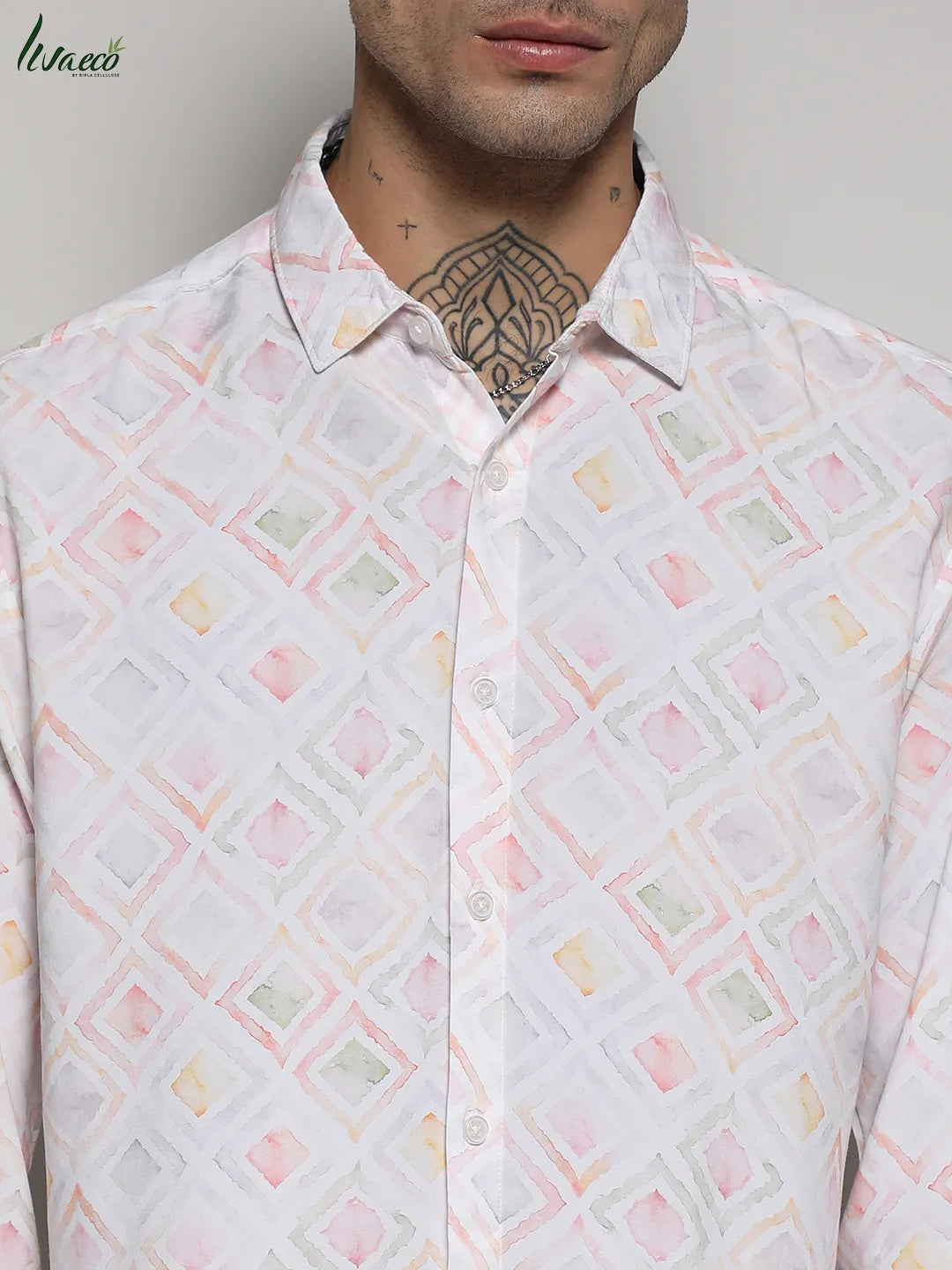 EcoLiva Off-White Geometric Strokes Shirt