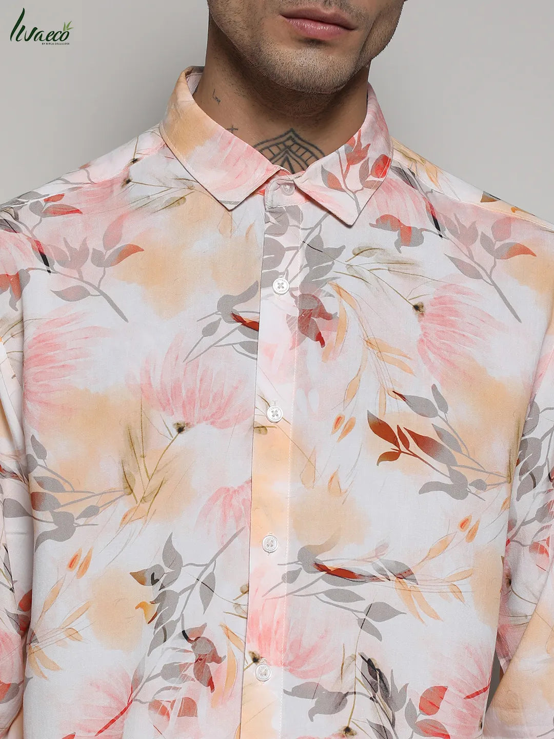 EcoLiva Peach Pink Faded Botanical Shirt