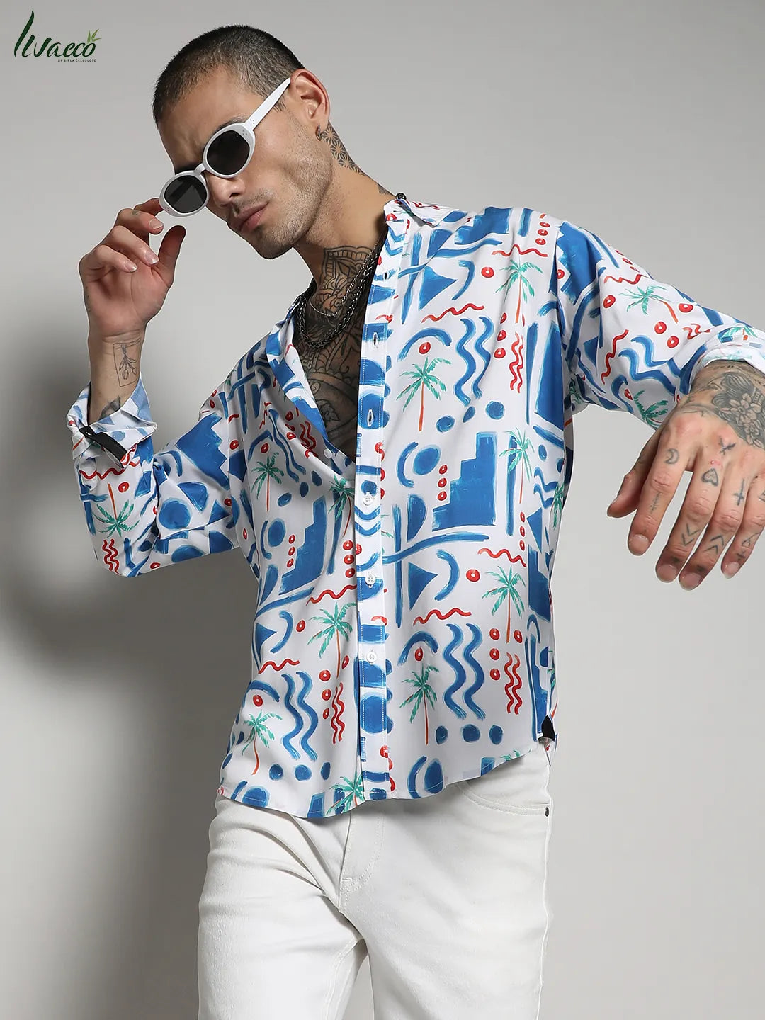 Ecoliva Geometric Palm Tree Shirt