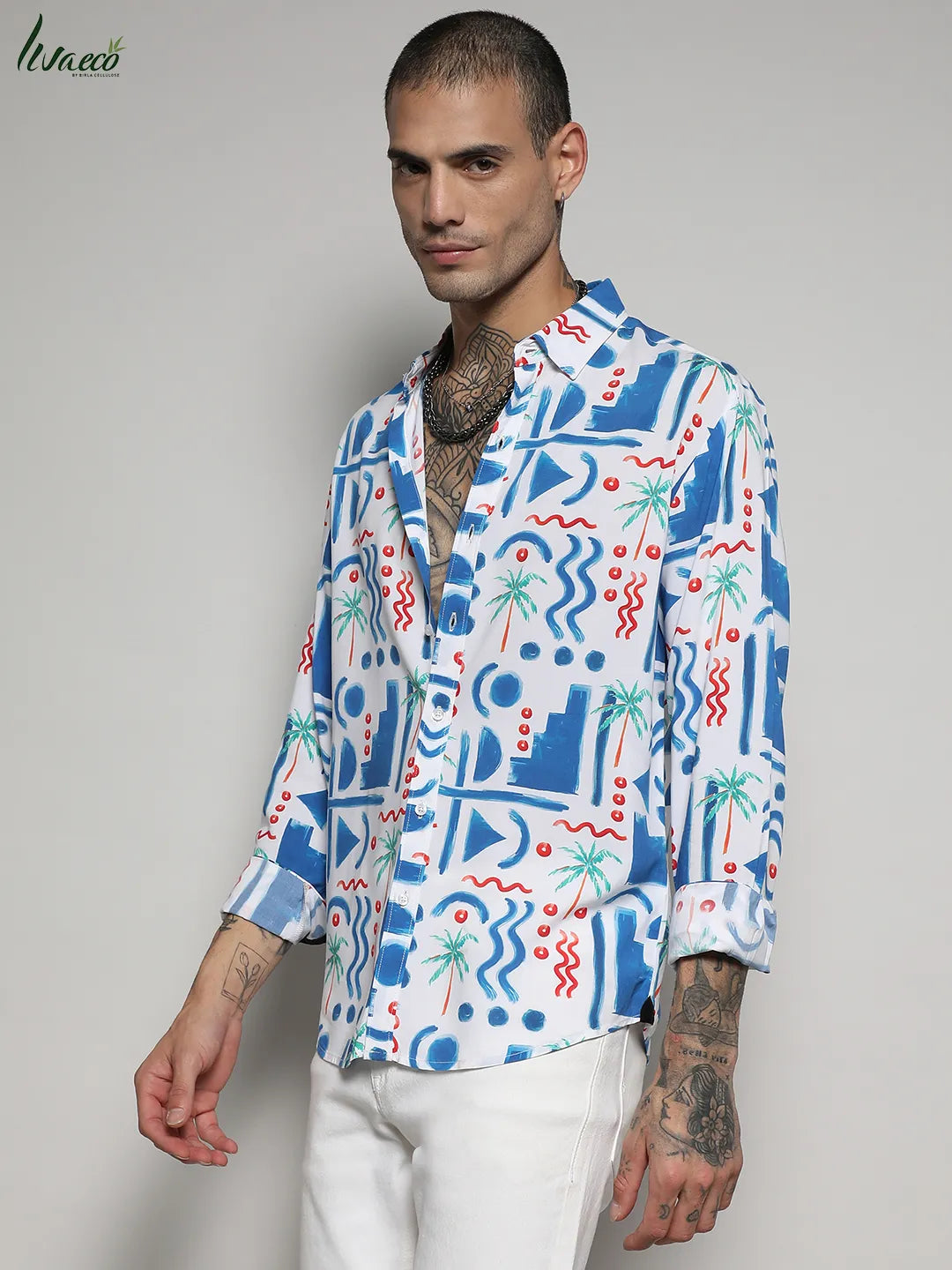 Ecoliva Geometric Palm Tree Shirt